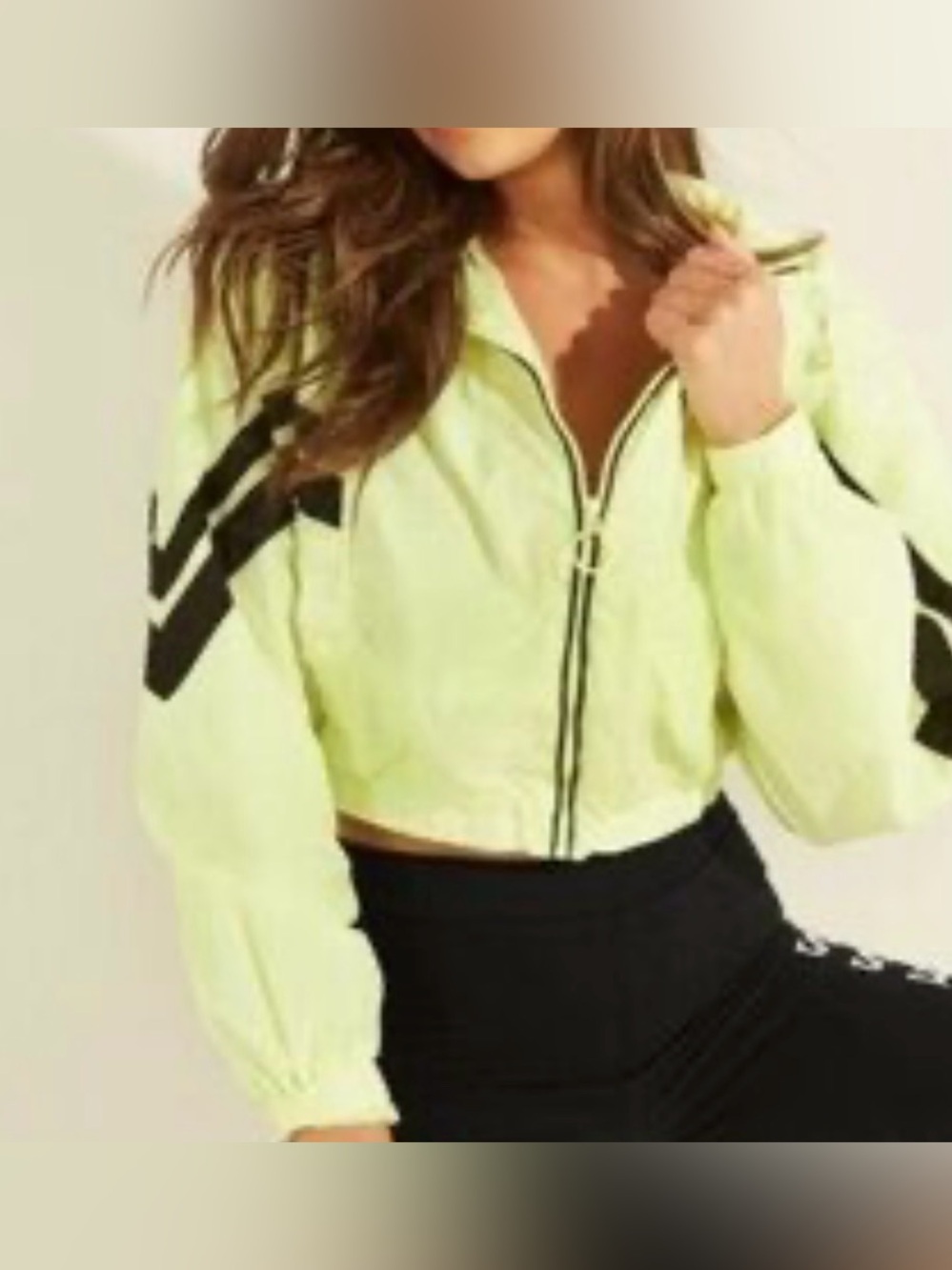 Guess Light Green Zip-Front Cropped Windbreaker Jacket size S